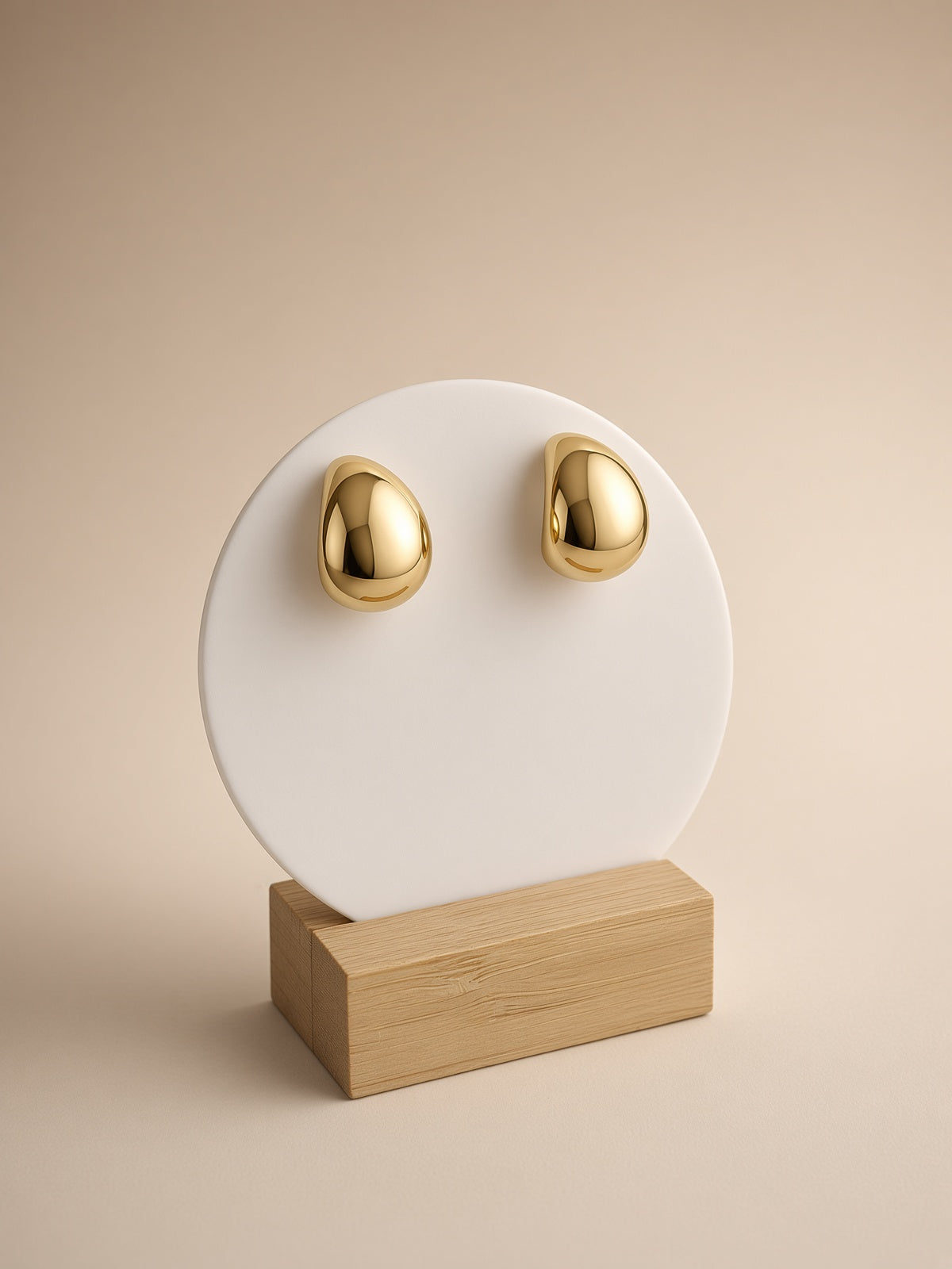 Puces Goutte Or Poli Larme d’Or – Boucles d’Oreilles Miroir Sculpturales
