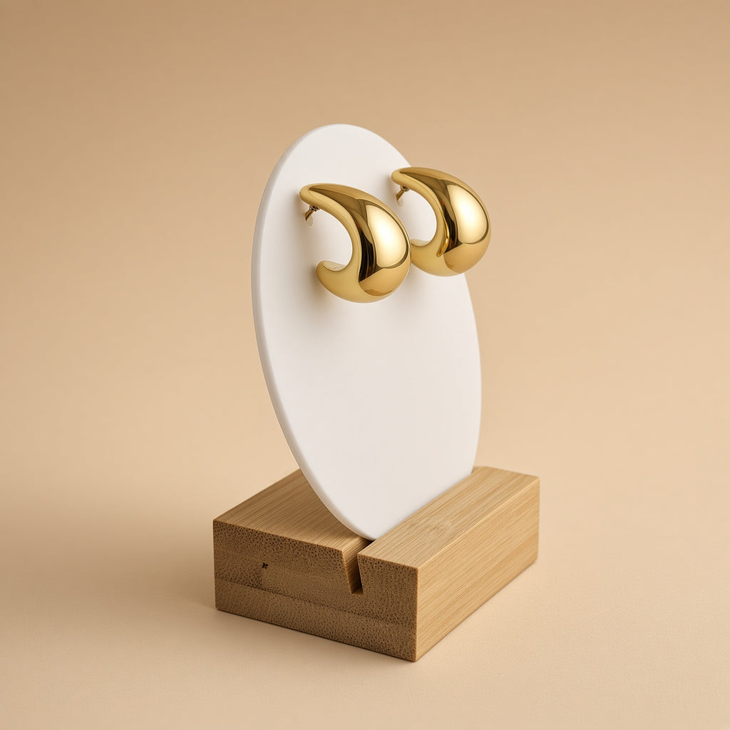 Puces Goutte Or Poli Larme d’Or – Boucles d’Oreilles Miroir Sculpturales