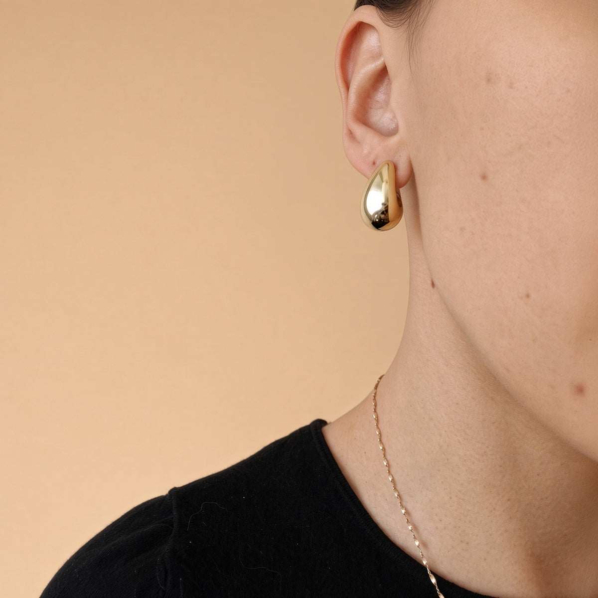 Puces Goutte Or Poli Larme d’Or – Boucles d’Oreilles Miroir Sculpturales