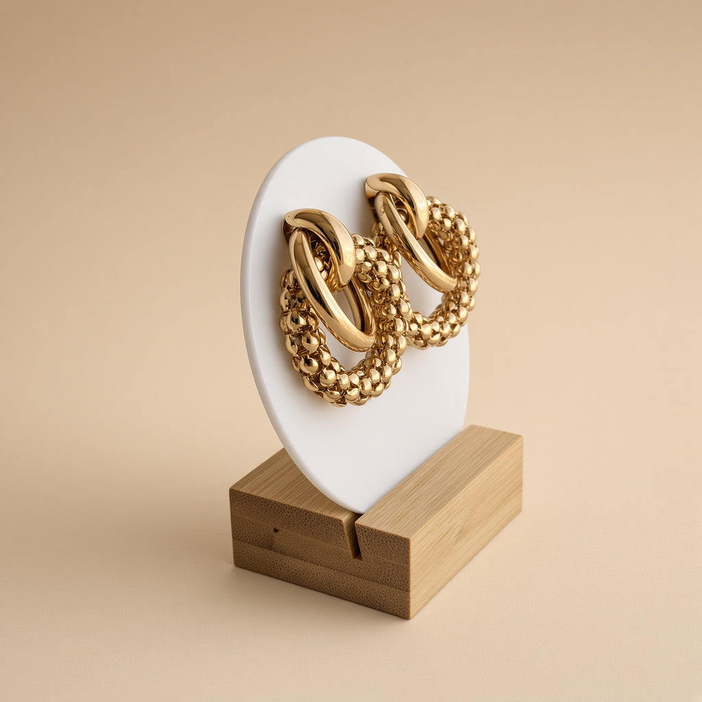 Boucles d’Oreilles Anneaux Tressés Or – Créoles Statement Perles Dorées