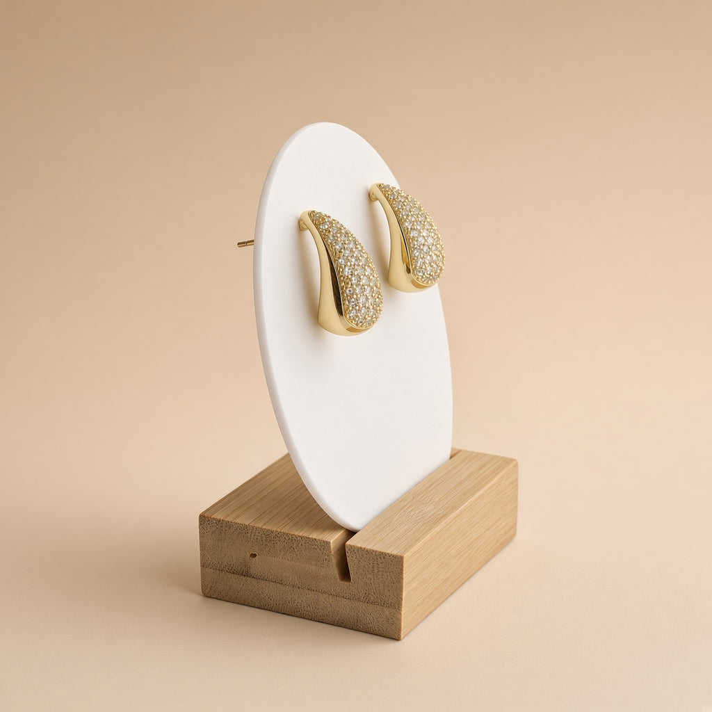 Goutte Or Pavée Larme Pavée – Boucles d’Oreilles Strass Sculpturales