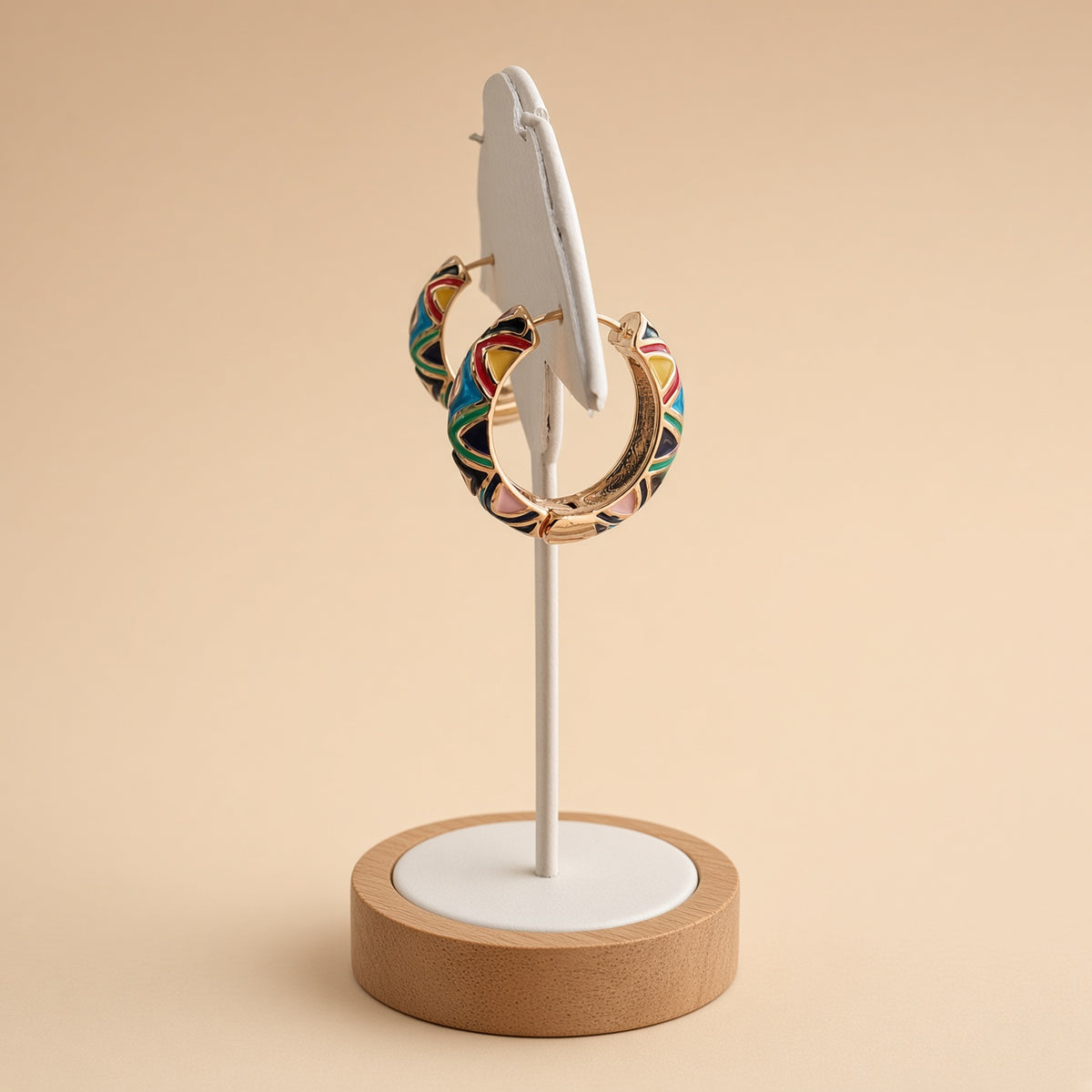 Boucles d'oreilles créoles émaillées colorées – Acier inoxydable plaqué or | Bijoux femme motif géométrique
