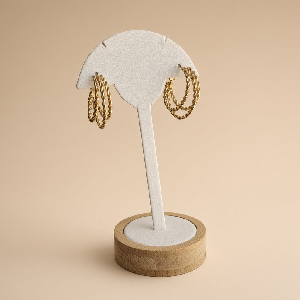 Boucles d'oreilles créoles triples torsadées – Acier inoxydable plaqué or | Bijoux femme modernes