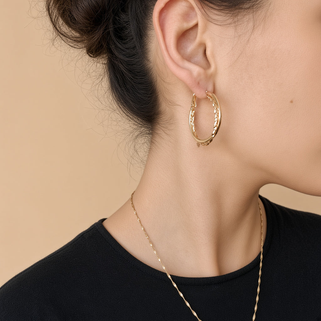 Boucles d'oreilles créoles doubles torsadées – Acier inoxydable plaqué or | Bijoux femme modernes