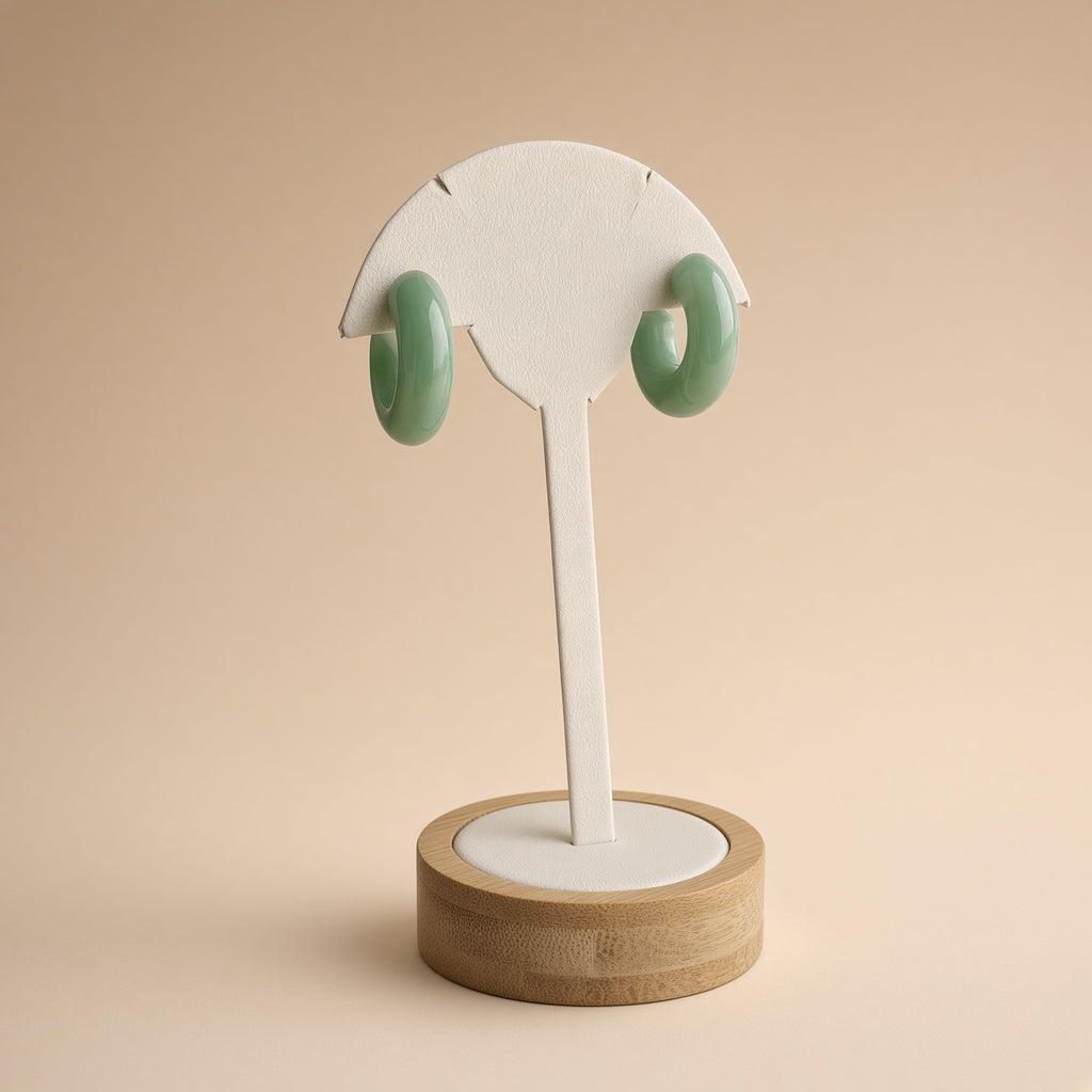 Boucles d'oreilles créoles épaisses résine verte – Acrylique nacrée | Bijoux femme modernes et légers