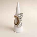 Bague sculpturale duo or et argent – Acier inoxydable | Bague femme moderne