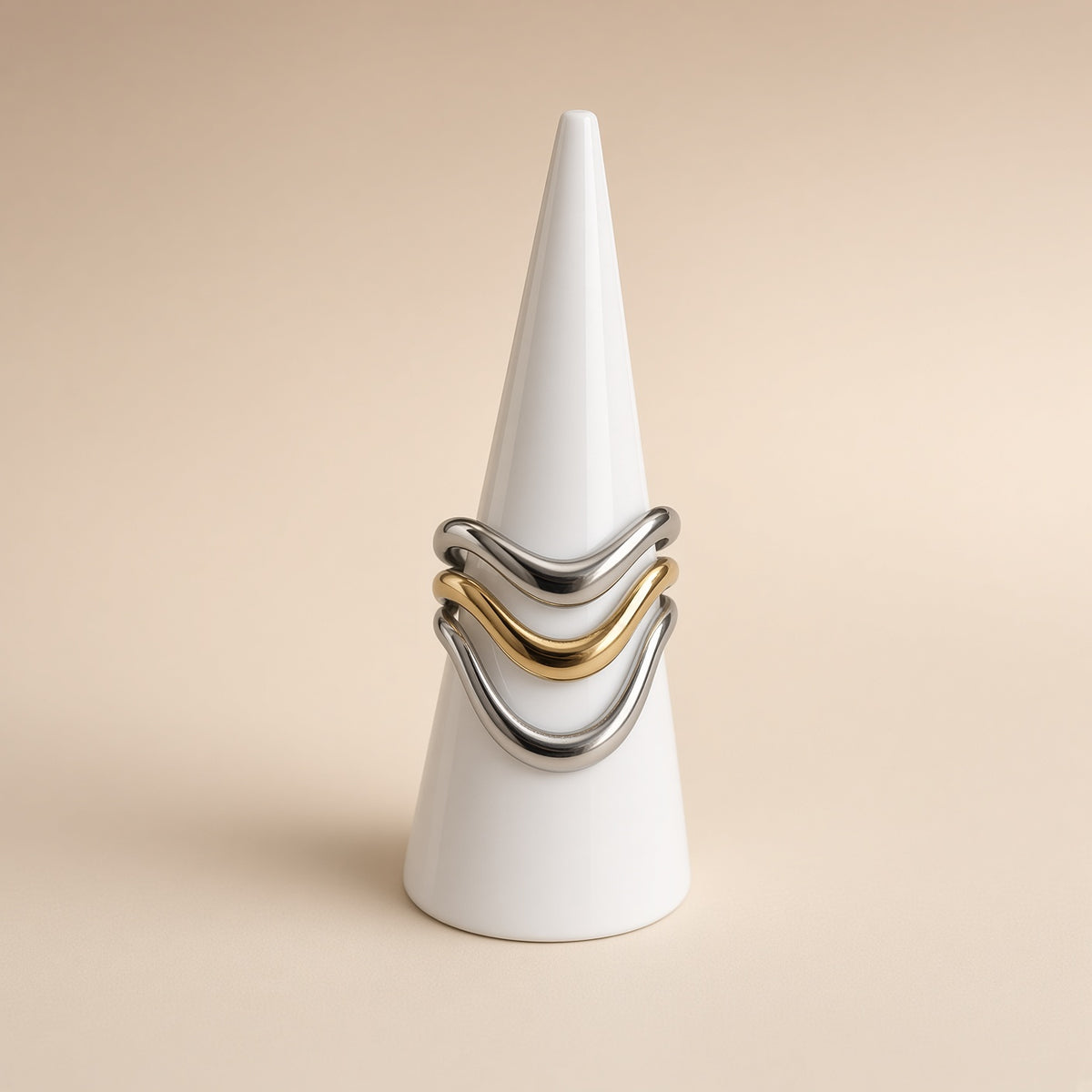 Bague triple vague bicolore – Acier inoxydable or et argent | Bague femme moderne