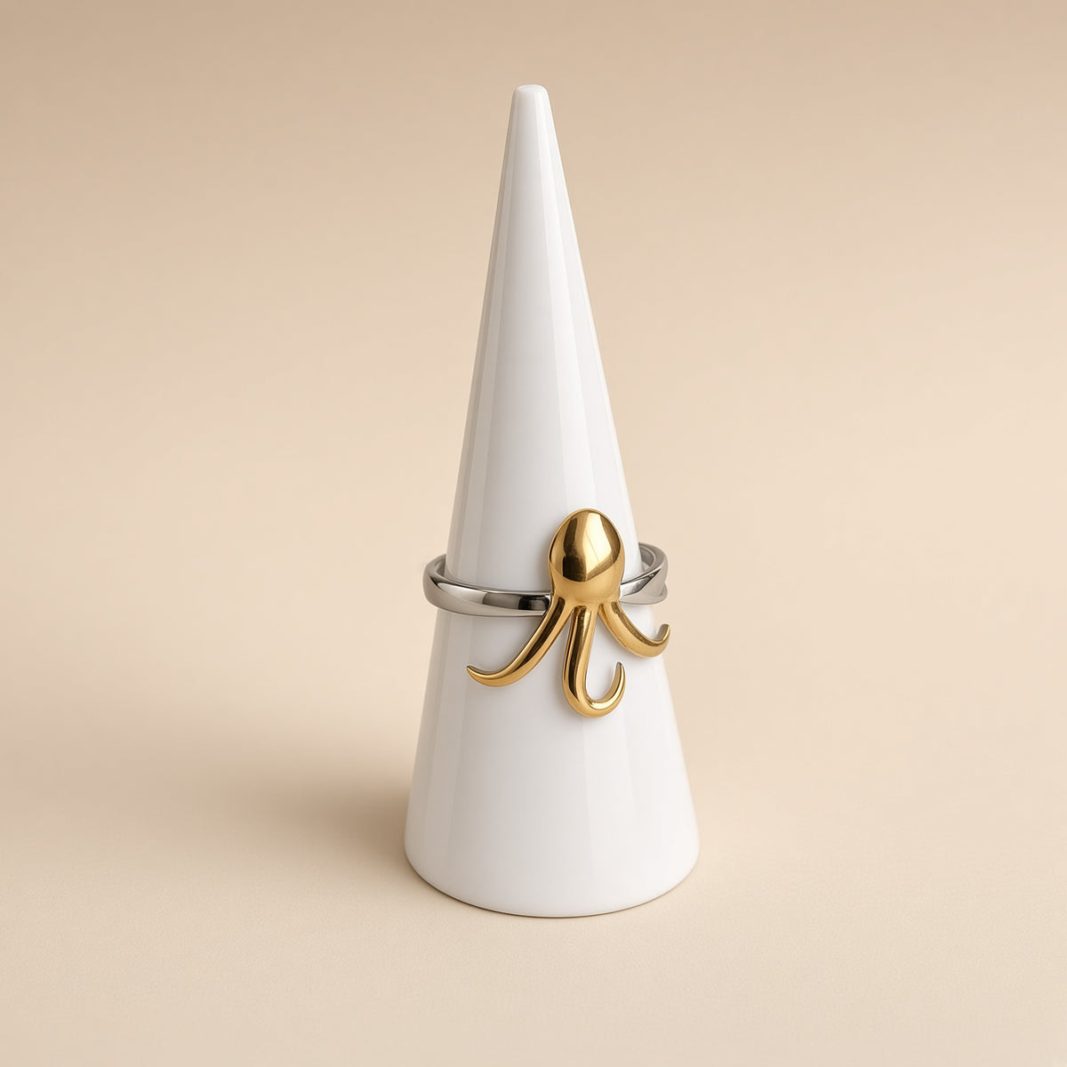 Bague pieuvre bicolore – Acier inoxydable or et argent | Bague femme marine