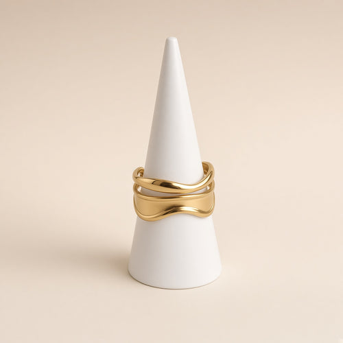 Bague ondulée double rang dorée – Acier inoxydable plaqué or | Bague femme moderne