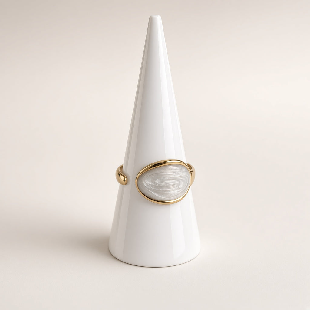 Bague Pierre Blanche – Douceur & Élégance - ACIER INOXYDABLE