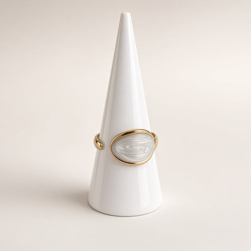 Bague Pierre Blanche – Douceur & Élégance - ACIER INOXYDABLE