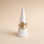 Bague ajustable double cœur entrelacé – Acier inoxydable plaqué or | Bague femme
