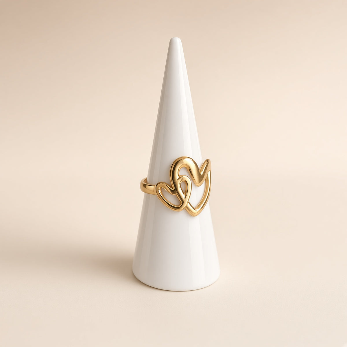 Bague ajustable double cœur entrelacé – Acier inoxydable plaqué or | Bague femme