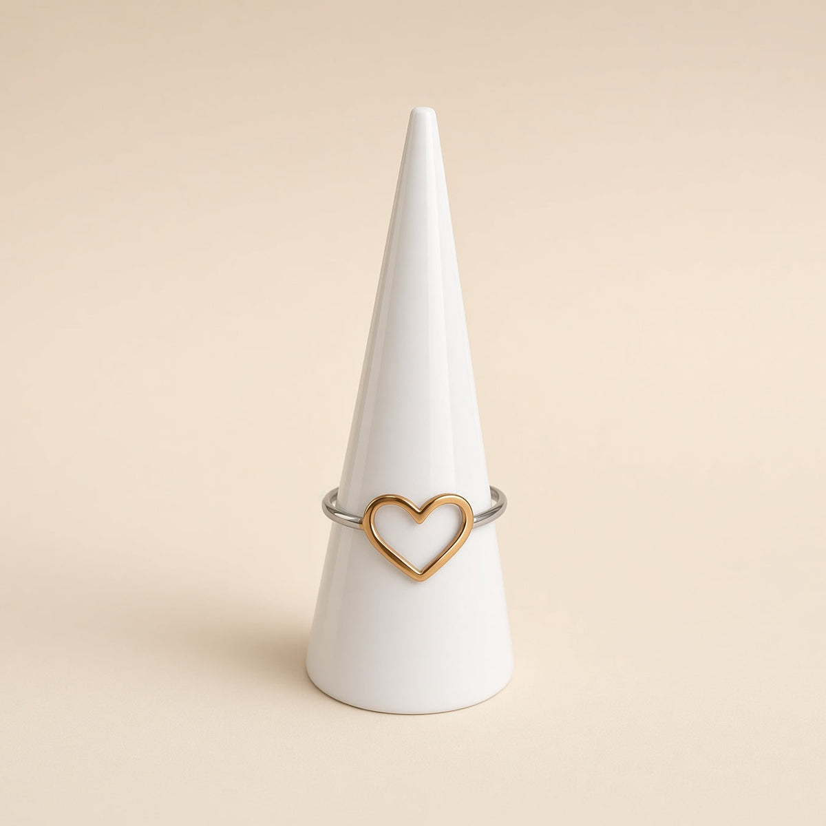 Bague cœur ajouré – Acier inoxydable bicolore or et argent | Bague femme fine