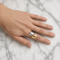 Bague double ouverte pétale bicolore – Acier inoxydable or et argent | Bague femme moderne