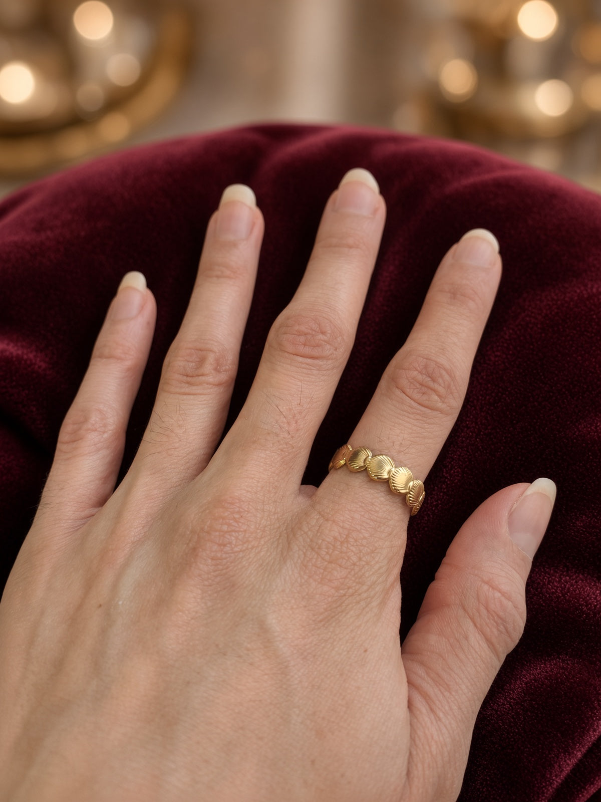 Bague coquillages dorée – Acier inoxydable plaqué or | Bague femme marine