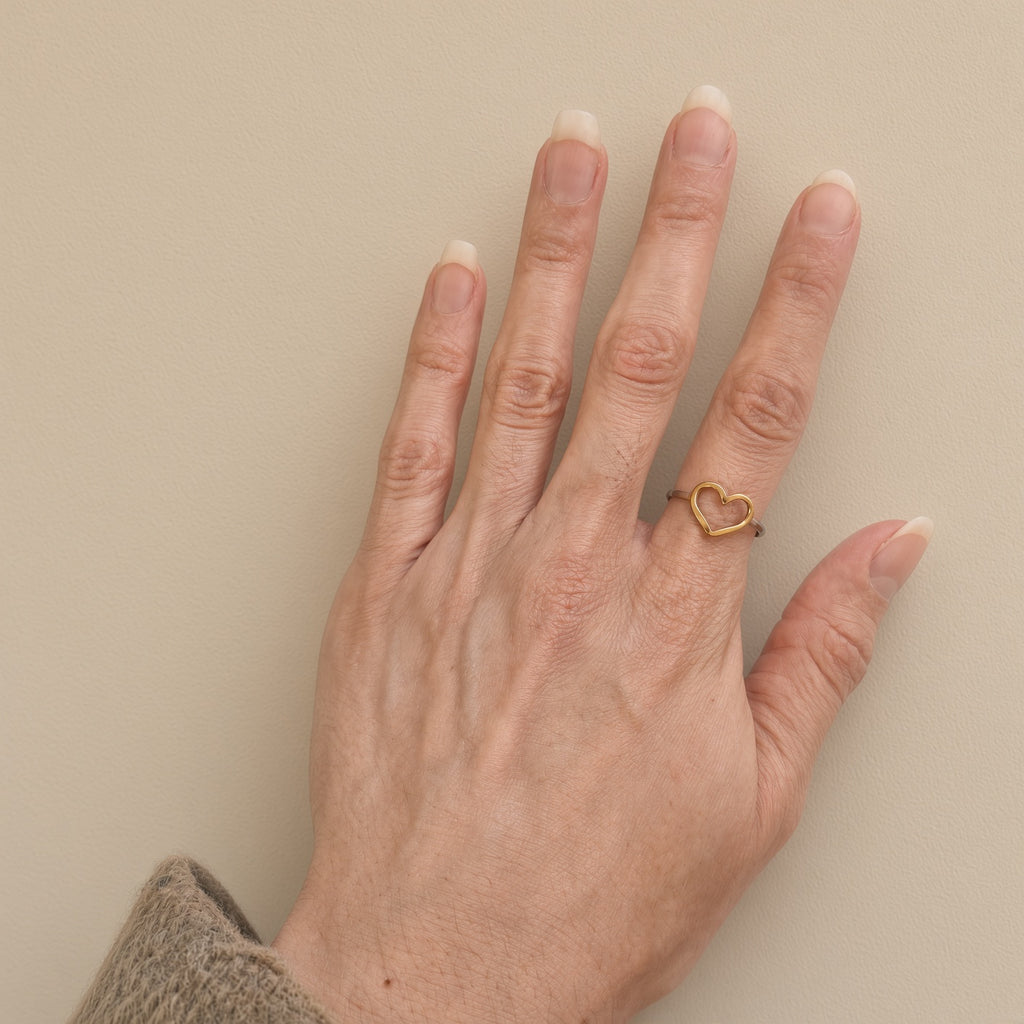Bague cœur ajouré – Acier inoxydable bicolore or et argent | Bague femme fine