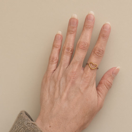 Bague cœur ajouré – Acier inoxydable bicolore or et argent | Bague femme fine
