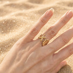 Bague étoile de mer et coquillage – Acier inoxydable plaqué or | Bague femme marine