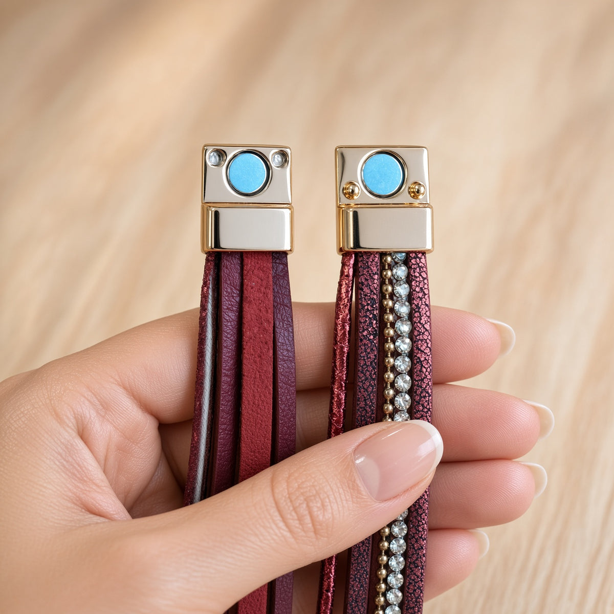 Bracelet multi-rangs bordeaux – Infini, strass et fermoir aimanté doré | Bracelet femme