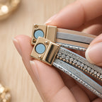 Bracelet multi-rangs gris strass – Infini et fermoir aimanté doré | Bracelet femme
