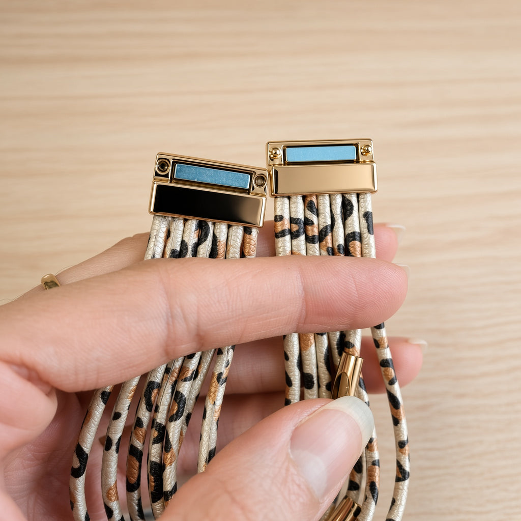 Bracelet multi-rangs léopard – Cuir et fermoir aimanté doré | Bracelet femme