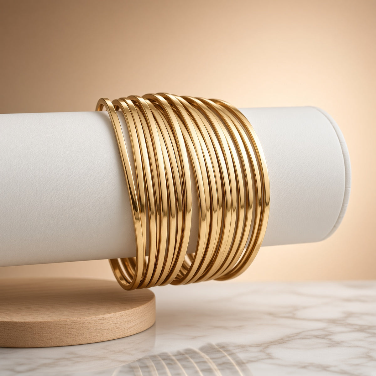 Bracelet multi-rangs cuir doré – Fermoir aimanté acier inoxydable | Bracelet femme