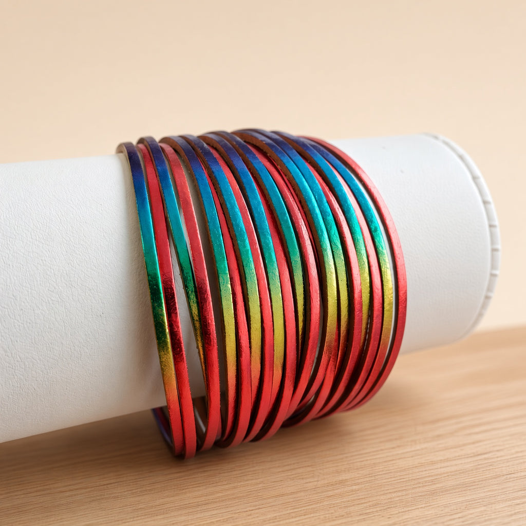 Bracelet multi-rangs cuir – Fermoir aimanté acier inoxydable | Rainbow Multicouleur
