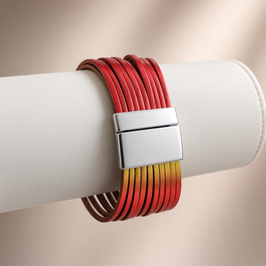 Bracelet multi-rangs cuir – Fermoir aimanté acier inoxydable | Rainbow Multicouleur