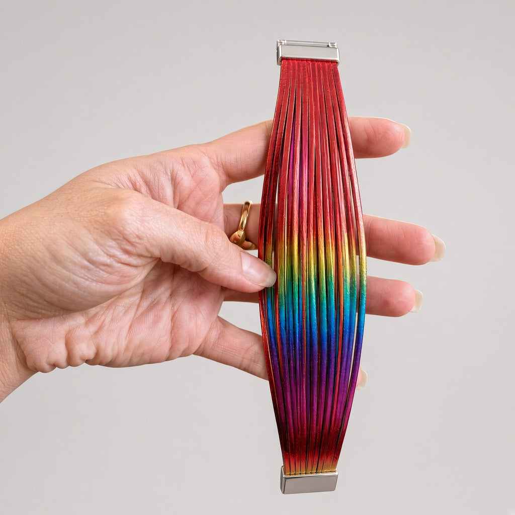 Bracelet multi-rangs cuir – Fermoir aimanté acier inoxydable | Rainbow Multicouleur