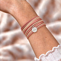 Bracelet cuir multi-rangs personnalisé rose beige – médaille gravure Love