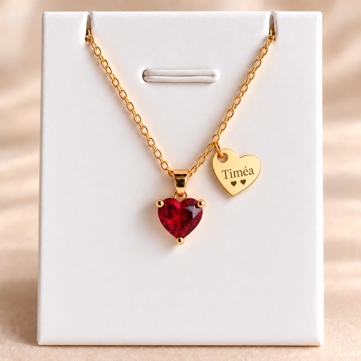 Collier Cœur Zircon Rouge Gravé Prénom | Acier Inoxydable Chaîne 45cm | Cadeau Femme Personnalisé