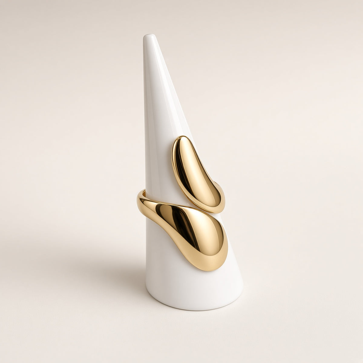 Bague double galet dorée – Acier inoxydable plaqué or | Bague femme sculpturale