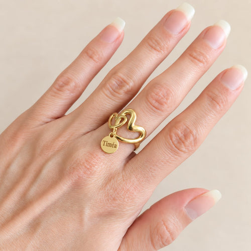 Bague ajustable acier inoxydable plaqué or — médaille gravée (prénom, mot, date, symbole)