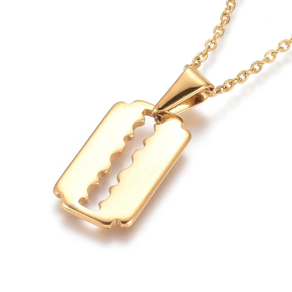 Collier Pendentif Lame de Rasoir — Acier Inoxydable Plaqué Or, 45 cm, Mixte Homme & Femme