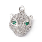 Collier et Pendentif tête de panthère argentée – yeux verts & zircons