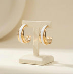 Boucles d'oreilles femme créoles blanche nacre et plaqué or