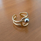 Bague femme ouverte ajustable design Entrelacé Doré Perle Argentée – Acier Inoxydable plaqué or