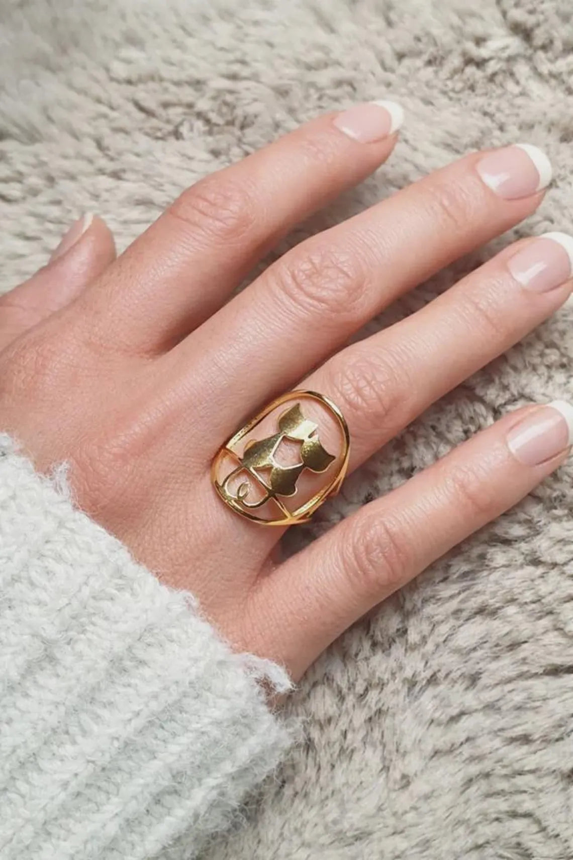 Bague ajustable Amour de Chat – Acier Inoxydable Plaqué Or 18 Carats | Bague femme ouverte réglable