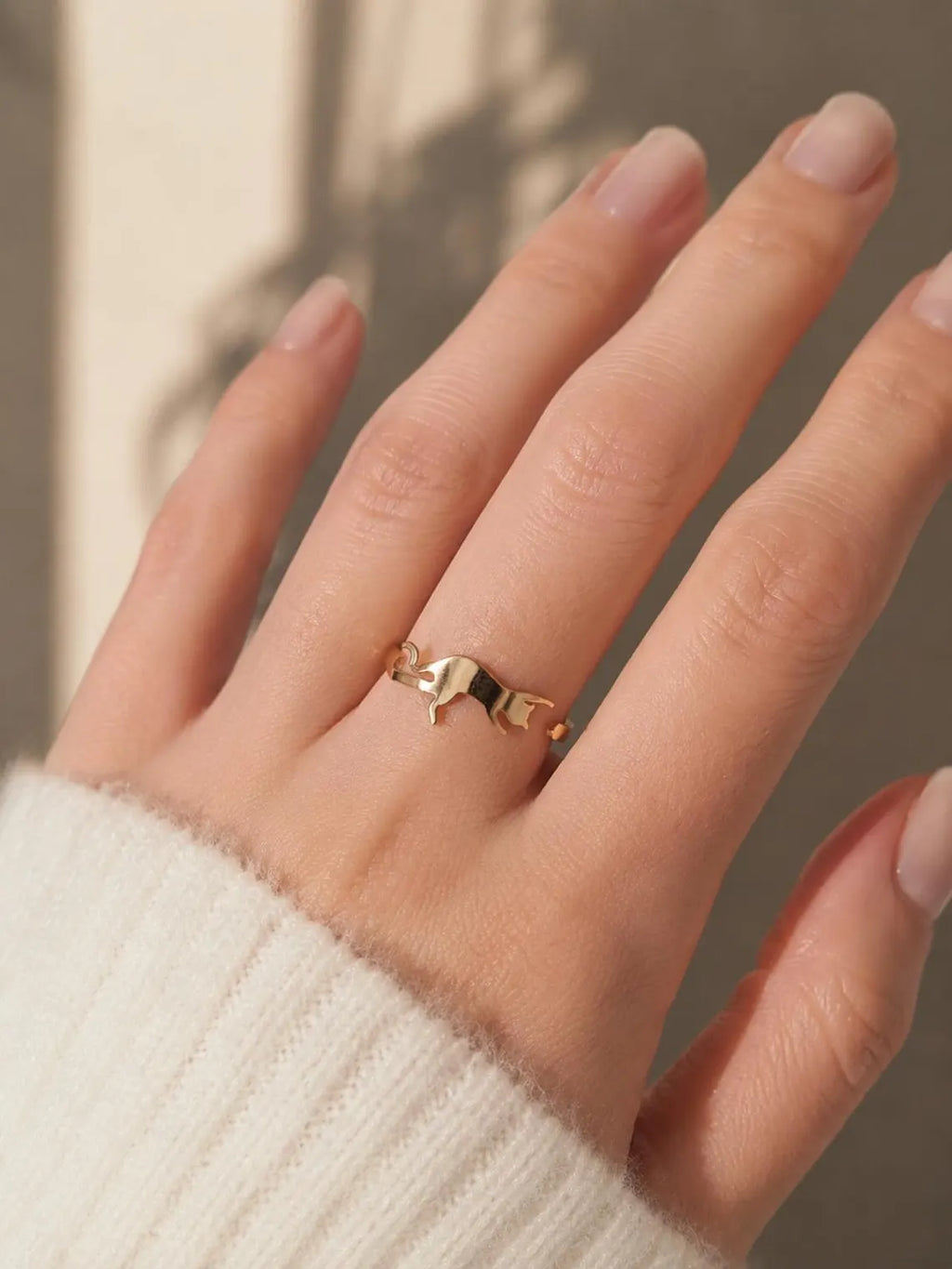 Bague ajustable Chat – Acier Inoxydable Plaqué Or 18 Carats - Bague femme ouverte réglable