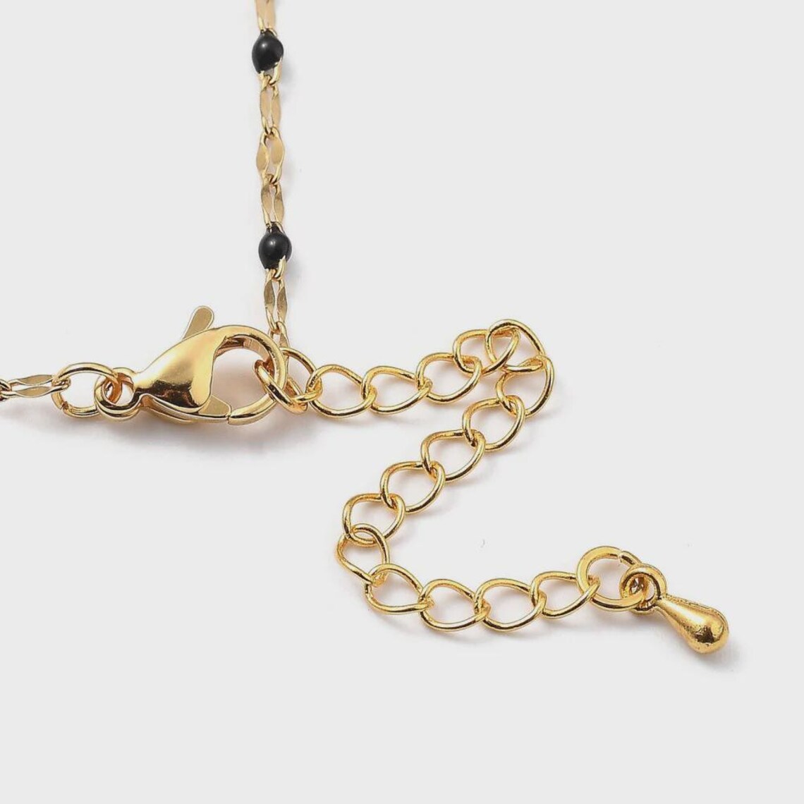 Chaîne Dorée Perles Noires – Style Minimaliste & Chic - Acier inoxydable doré à l'or fin 18 carats - 45cm + 5cm