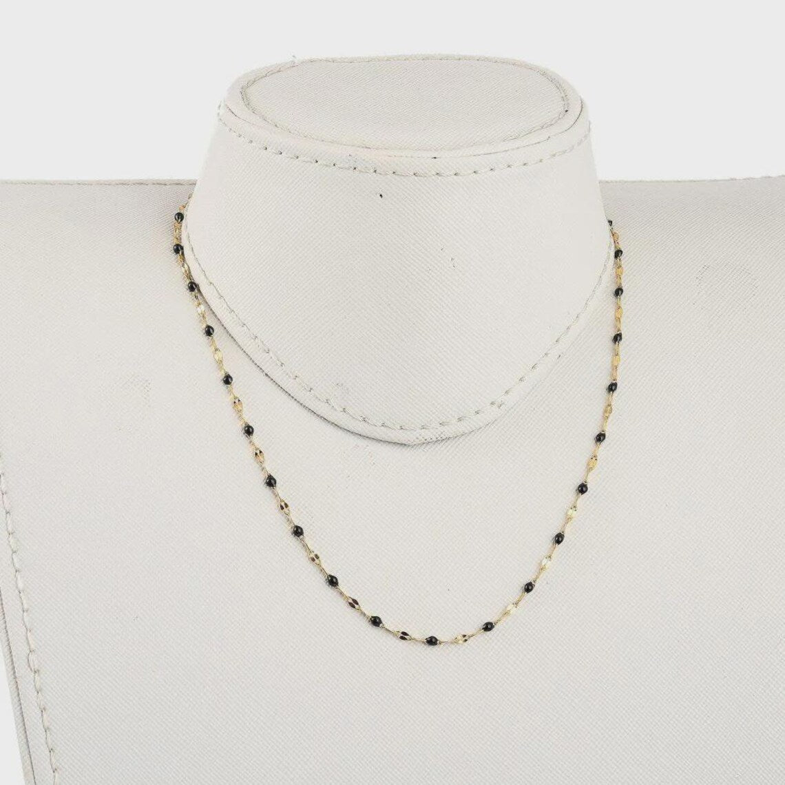 Chaîne Dorée Perles Noires – Style Minimaliste & Chic - Acier inoxydable doré à l'or fin 18 carats - 45cm + 5cm
