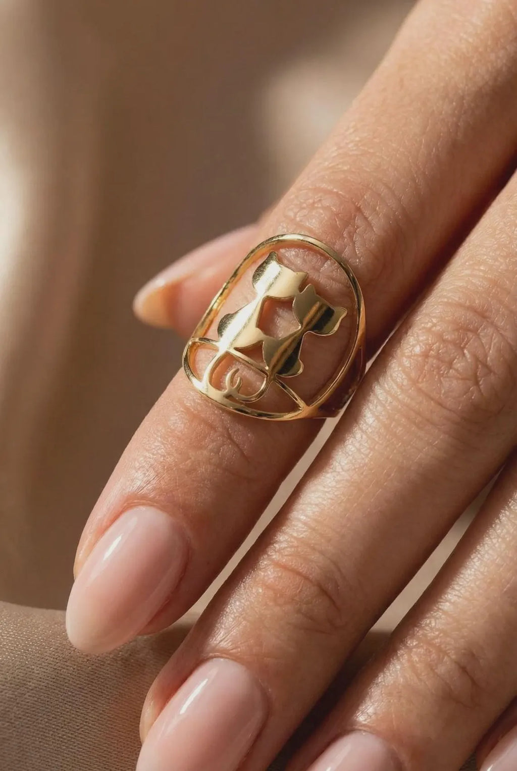 Bague ajustable Amour de Chat – Acier Inoxydable Plaqué Or 18 Carats | Bague femme ouverte réglable