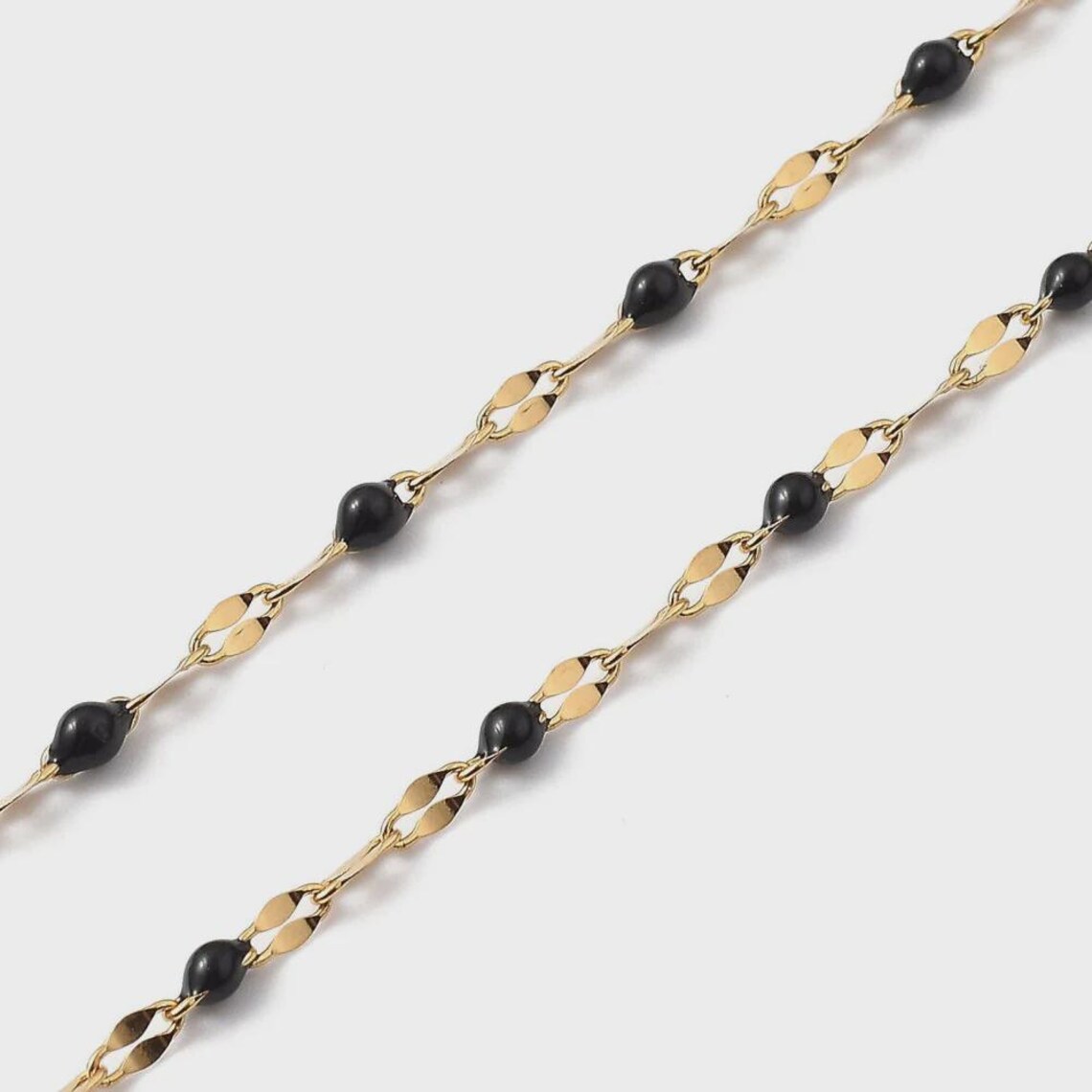 Chaîne Dorée Perles Noires – Style Minimaliste & Chic - Acier inoxydable doré à l'or fin 18 carats - 45cm + 5cm