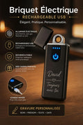 Briquet Électrique Rechargeable USB avec Gravure Personnalisée – Allumage Sans Flamme Anti-Vent – Idée Cadeau Maman Papa Anniversaire Noël