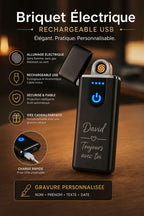 Briquet Électrique Rechargeable USB avec Gravure Personnalisée – Allumage Sans Flamme Anti-Vent – Idée Cadeau Maman Papa Anniversaire Noël