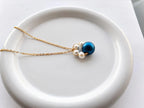 Collier Perles Bleues et Blanches Doré – Collier Bleu Chic Royal – Cadeau Femme Anniversaire fête Noël - Collier chaine et pendentif femme
