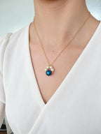 Collier Perles Bleues et Blanches Doré – Collier Bleu Chic Royal – Cadeau Femme Anniversaire fête Noël - Collier chaine et pendentif femme