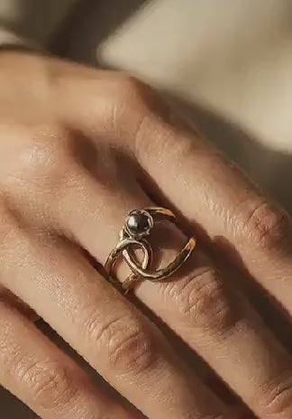 Bague femme ouverte ajustable design Entrelacé Doré Perle Argentée – Acier Inoxydable plaqué or