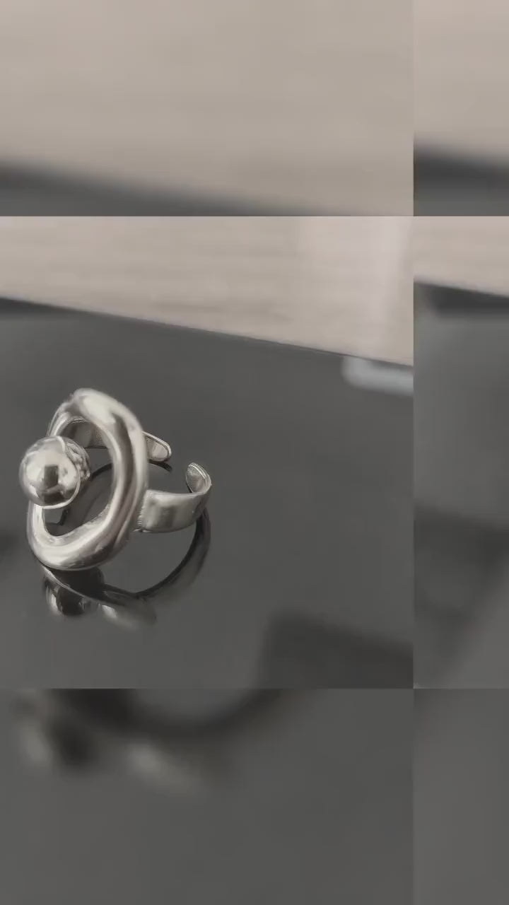 Bague Ajustable Ovale Doré Perle Or – Acier Inoxydable plaqué or 18 carats - Bague femme ouverte réglable